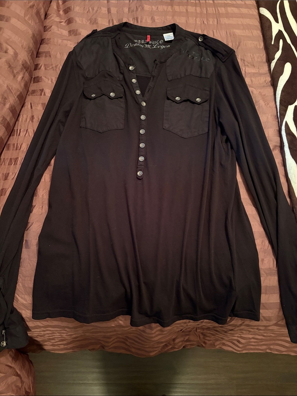 Parasuco Black Long-Sleeve Button Front Henley